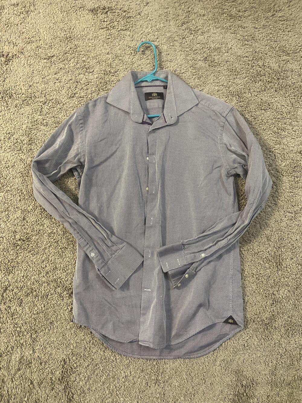 Circle Of Gentlemen Shirt Mens 16 Blue Geometric Dress Long Sleeve Button Front